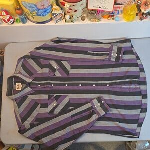 Ely Cattleman Mens Size 16 1/2 34 Western Shirt Purple/Black/Grey Pearl Snaps